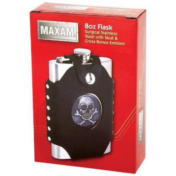 Maxam Skull and Crossbones 8-ounce Flask, with Flask case 💸 - Picture 2 of 7